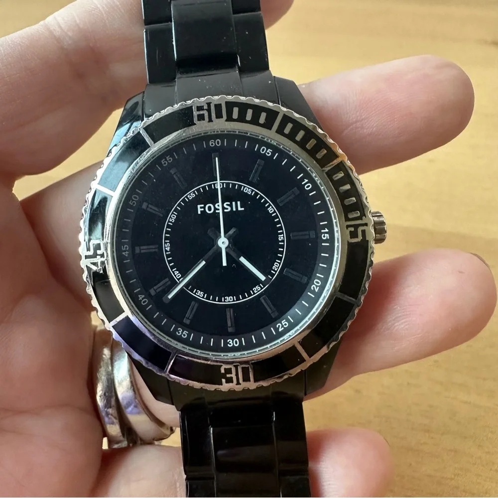 Vintage FOSSIL Black & Navy Blue large unisex watch excellent condition